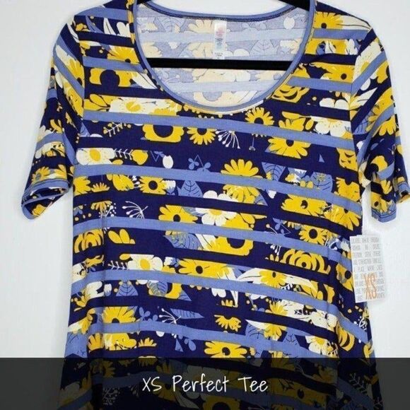 LuLaRoe Perfect T XS Blue Floral Stripes NEW - Picture 1 of 1